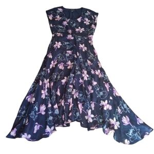 Y2K Club Monaco Flowy Asymmetrical Hem Flutter Sleeve Floral Dress 6